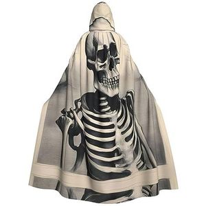 SSIMOO Interessante skelet volwassen mantel met capuchon, vreselijke spookfeestmantel, geschikt voor Halloween en themafeesten