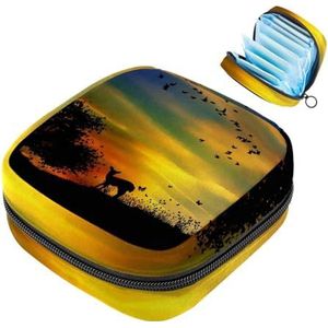 MUOOUM Natuur Bos Zonsondergang Maandverband Opbergtas Menstruatie Pad Tas Draagbare Menstruatie Cup Pouch met Rits voor Tiener Meisjes Vrouwen Dames