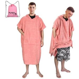 Kato Tirrinia Surfponcho met zak, microvezel zwemponcho dames heren, strandkleedponcho met kap Absorberende Changing Towel voor zwemmen watersport sauna, roze