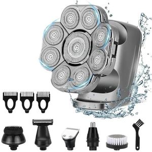 Elektrisch scheerapparaat voor mannen, 9D elektrisch scheerapparaat voor kale mannen, 6-in-1 waterdichte nat/droge verzorgingsset