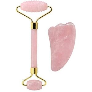 Natuurlijke Rozenkwarts Jade Oogmasker Guasha Board Face Massage Roller Set Crystal Stone Massage Tool,S