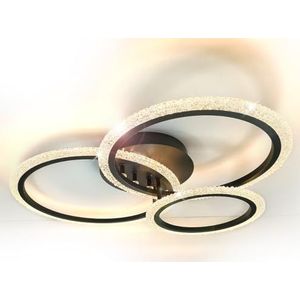Lewima Led-plafondlamp, zwart, dimbaar, 3 ringen, plafondlamp, 63 cm, glinsterend, groot, 14 W, warm wit, koud, verstelbaar, HA532