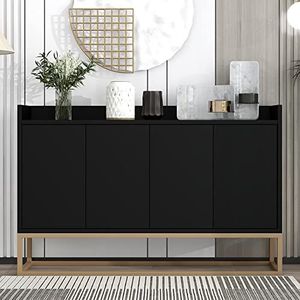 Idemon Modern dressoir in minimalistische stijl 4-deurs zonder handgrepen buffetkast voor eetkamer, woonkamer, keuken 120 × 30 × 80 cm (zwart)