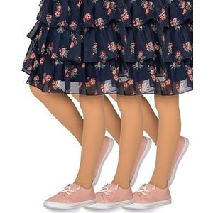 looksy Set van 3 ondoorzichtige panty voor meisjes, 40-DEN, zachte microvezel, voor kinderen, casual, dans, school, ballet, 3-12 jaar, Natuurlijk., 3-4 Jaren