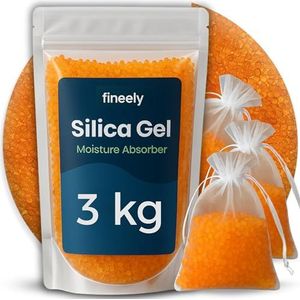 Fineely Silicagel ontvochtiger - 3 kg met kleurindicator oranjegroen, 3-5 mm kogels, herbruikbaar, droogmiddel korrels voor kelder, kast, bloemen, filamenten