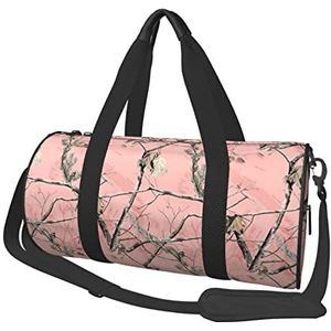 Reizen plunjezak roze bladeren camo sport gymtas voor dames en heren schouder sport reizen plunjezak weekender workout tas voor oefening, yoga, fietsen, zwemmen, kamperen, Zwart, Eén maat