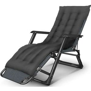 GEIRONV Brede armleuning verstelbare recliner, met afneembare katoenen pad lounge stoelen opvouwbare tuin strandstoel ondersteuning 400 Pond Fauteuils (Color : Black)