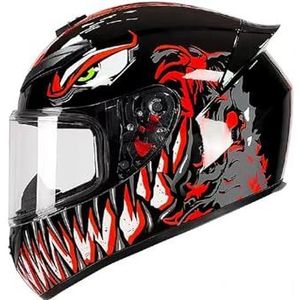 Full Face Motorhelm met Dubbele Achtervleugels DOT Gecertificeerd - Lichtgewicht en Duurzame Volwassen Motorfiets Straat Fietshelm (Gele lijnen, M)(Red flame,X-Large)