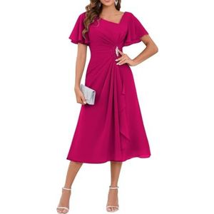 WSEYU Chiffon moeder van de bruid jurken asymmetrische thee lengte moeder van de bruidegom jurken voor bruiloft, Fuchsia, 32