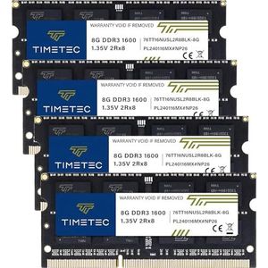 Timetec 32GB (4x8GB) DDR3 1600 MHz PC3-12800 Non-ECC zonder buffer 1,35V/1,5V CL11 2Rx8 Dual Rang 204 Pin SODIMM Laptop Laptop geheugen RAM Module Upgrade
