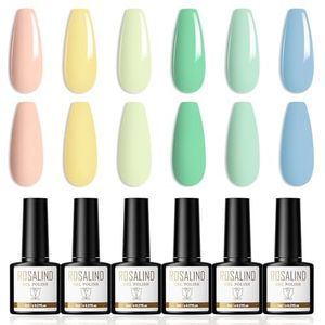 ROSALIND Gel Nagellak 6 Kleuren Shellac Set Macaron Roze Geel Groen Blauw Soak Off UV/LED Gellak Gel Nail Polish Nail Art Manicure 8ml