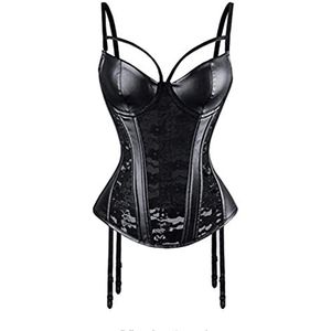 Lingerie Sexy Corset Avec Jarretelles PU-leer Zwart Baskisch Jarretel Korset Bustier Plus Size