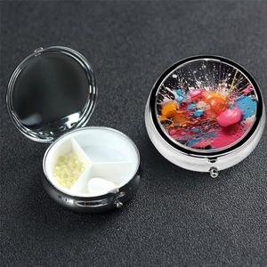 Kleurenmengsel pillendoosje 3 compartimenten pillendoos ronde pil organiseren metalen waterdichte geneeskunde organizer doos voor reizen kleine pillencontainer draagbaar voor supplementen
