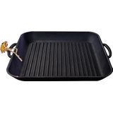 MAYSTERNYA Grillplaat van gietijzer, 35 x 35 x 4 cm, geschikt voor alle warmtebronnen, grillstrips, grillplaat, vierkante grillplaat, cadeau, PFAS-vrij, zwart