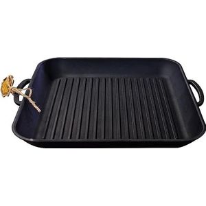 MAYSTERNYA Grillplaat van gietijzer, 35 x 35 x 4 cm, geschikt voor alle warmtebronnen, grillstrips, grillplaat, vierkante grillplaat, cadeau, PFAS-vrij, zwart