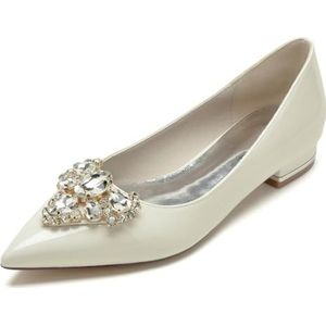 EICOFF Bruidsschoenen Flats Dames Gesloten Puntige Teen Lage Hakken Strass Slip-op Trouwschoenen Bruiloft Jurk Party Schoenen,Beige,36 EU