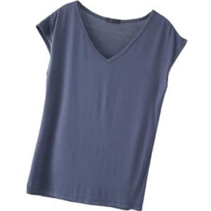 HHuiXinXue Dames zomer V-hals kapmouw T-shirt tops losse casual Unicoloured mouwloze tanktop klassiek comfortabel, Blauw, M