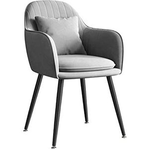 GEIRONV 1 stks fluwelen keukenstoel, for woonkamer slaapkamer appartement make-up stoel met kussen zwarte metalen benen eetkamerstoel Eetstoelen (Color : Gris)
