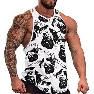 Hond En Kat Gezicht Heren Tank Top Mouwloos T-shirt Trui Gym Shirts Workout Zomer Tee