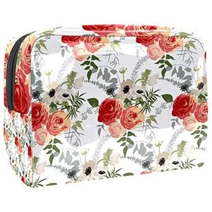 Draagbare make-up tas met rits reizen toilettas voor vrouwen handige opslag cosmetische zakje aquarel bloem bloemenpatroon