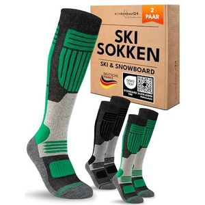 Merino Skisokken Heren 2 Paar Zwart/Groen 43-46