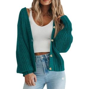 UPPJPBSW Dames Chunky Knit Trendy Casual Lantaarn Cardigans Trui Lange Mouw Open Voor Knopen Gebreide Bovenkleding Jassen,Mint green,3X Large