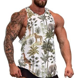 Tropische Hawaiiaanse palmbomen wilde dieren heren tanktop grafische mouwloze bodybuilding T-shirts casual strand T-shirt grappige sportschool spier