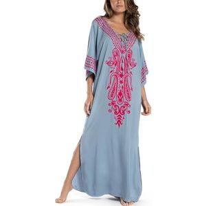 L-Peach Kaftan lange strandjurk voor dames, Grãs borduurwerk, one size