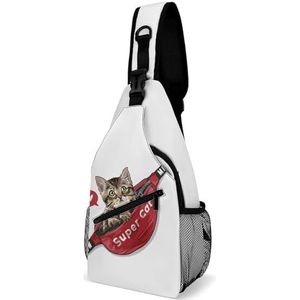 Kleine kat in rode heuptas, reizen, crossbody tas, sling rugzak, wandelen, borst, schoudertas, heuptas, dagrugzak, geschenken voor vrouwen en mannen