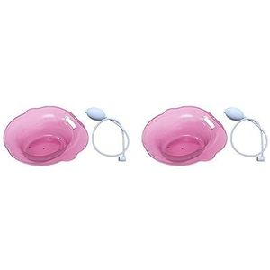 2 Set van Sitz-badbassin voor toilet, bredere zithoek, heupbad voor oudere vrouwen, mannen, roze met spoel, 390 x 390 x 130 mm