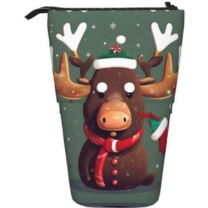 Nbtghga Grappige Kerst Eland Hoofd Print Potlood Telescopische Klassieke Kunsten Stand Up Potlood Case Organizer Potlood Houder Make-up Tas Gift, Zwart, Eén maat