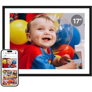 Cozyla Grote digitale fotolijst, 43,2 cm, digitale fotolijst om foto's te delen via e-mail, Google Photos Web Browser, app, elektronische fotolijst, presentatie