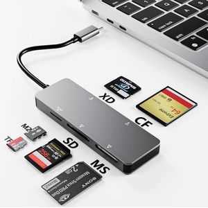 USB-C XD-beeldkaartlezer, 5 Gbps, 6-in-1 high-speed kaartlezer voor TF/SD/MS/M2/XD/CF, USB C XD-geheugenkaartlezer, compatibel met Olympus en Fujifilm XD-kaarten (1 GB/2 GB)