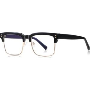moomoobird Vierkante anti-blauw licht bril montuur mannen metaal TR90 half montuur bril voor computer, Zwart Goud Frame