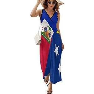 Haïti Curaçao vlag dames lange jurk mouwloze maxi-jurk zonnejurk strand feestjurken avondjurken XL