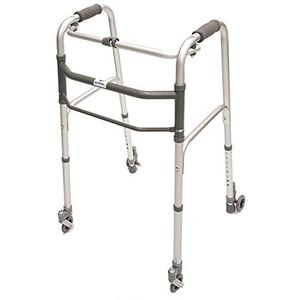 Inklapbare walker, in hoogte verstelbaar met 2 zwenkwielen en 2 wielen met zelfremming