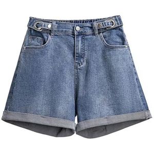 Pegsmio Dames denim shorts hoge taille losse rechte wijde pijpen broek, Blauw, 4XL