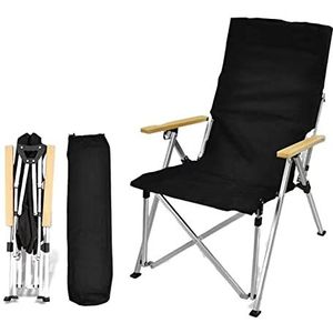Opvouwbare campingstoel met hoge rugleuning, volledig aluminium frame for volwassenen, compact en robuust, draagbaar met schouderriem for buitenterras, balkon (Color : Black)