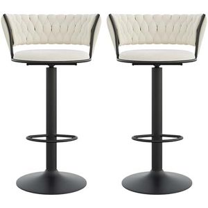 Moderne barkruk fluwelen gestoffeerde 360° draaibare barkrukken set van 2, handgeweven rugleuning, comfortabele verstelbare stoel met gouden onderstel for keukeneiland, café (Color : White, Size : B