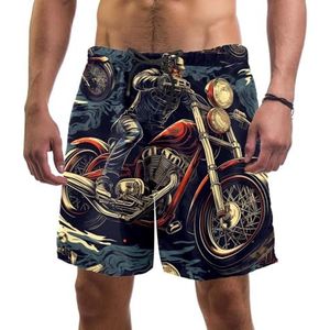 PAFEFO Coole boardshorts voor heren, sneldrogend, strand, zwemmen, sportpakken met zakken, Cool Motorfiets, L