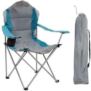 ECD Germany inklapbare campingstoel grijs-blauw visstoel met bekerhouder en draagtas opvouwbare tuinzetel ruime stoel met hoge rugleuning lichtgewicht gewatteerde zetel draagbare visstoel voor buiten