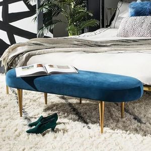 Luxe fluwelen uiteinde van bedbank, gestoffeerde Ottomaanse zitbank met gouden poten, moderne voetsteunkruk bankbank for woonkamer slaapkamer (Color : Blue, Size : 80x45x42cm(31x18x17inch))