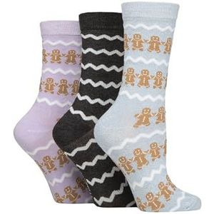 SockShop Wildfeet Dames Kerst Sokken - Xmas Patroon Nieuwigheid Gift Zacht Ademend Bamboe 3 Paar Pack Maat 4-8, Peperkoek, 37-42 EU