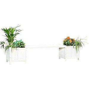 Melko Tuinbank, wit, 180 cm, parkbank, houten zitbank met opbergruimte, bank met plantenbakken