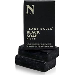 Dr Natural - Pure Black Bar Soap Made of Essential Oils and Organic Shea Butter to Cleanse and Exfoliate No Artificial Colours or Dyes Paraben Free, 2 Pack 226g