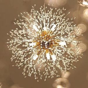 CAI-HAI Moderne kristallen kroonluchter, 8-lamp gouden paardenbloem kunstmatige satelliet kroonluchter goud vuurwerk opknoping kroonluchter voor eetkamer, keuken, woonkamer, slaapkamer
