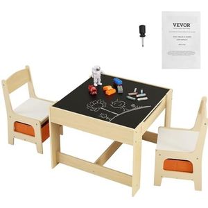 VEVOR Kinderzitgroep kindertafel, 2 kinderstoelen, 1 tafel, kinderzitgroep van P2-graden MDF, kindertafelset, stabiel kindermeubel met dubbelzijdig tafelblad en opbergdoos, kindermeubelset