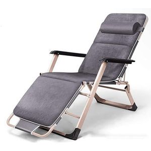 GEIRONV Vouwbare strandstoel, met verstelbare hoofdsteunondersteuning 380 pond Office Lunch Break Chair Verstelbare zonnestoelstoel Fauteuils (Color : Grey)