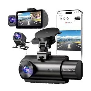Dash Cam Dashcam GPS Wifi 24 Uur Parkeermonitor Kamera Dvr's Voor En Achter Videoregistrator 2K Dash Cam 3 Camera Voor Auto Dvr Nachtzicht Dashcam(D,64G)