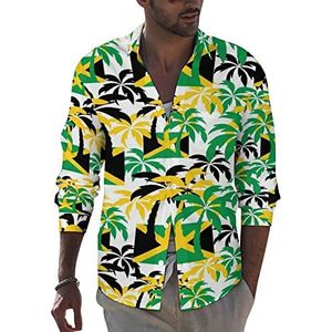 Palmbomen Jamaica Vlag Mannen Button Down Lange Mouw Shirt Causale Strand Tops Met Pocket Regular Fit